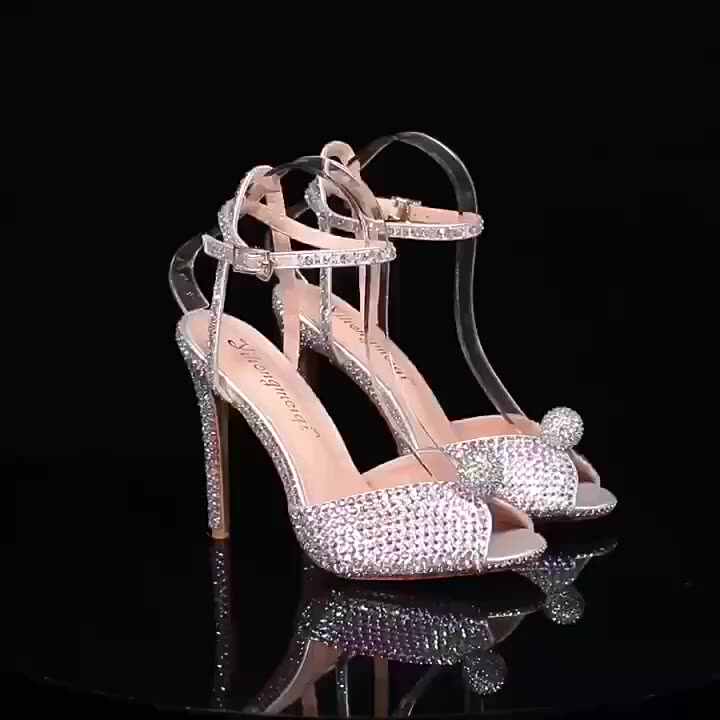 Women's Satin Wedding Pumps With Crystal Details - Low Heel Bridal Shoes Closed Toe