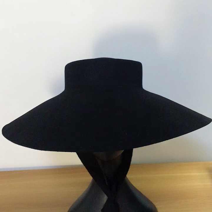 2018 Winter Women Vintage Big Brim Wool Felt Hat with Long Tie Ribbon