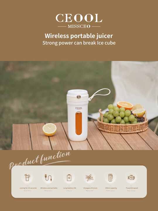 350ml 10 Blades 304 Stainless Steel Mixeur Crushed Ice USB Mini Mixer Fruit  Juice Bottle Smoothies Blender Portable Juicer