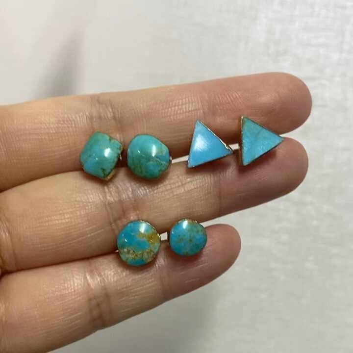 Womens Turquoise Stud Earrings Genuine Gold Plated
