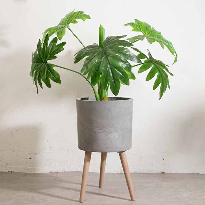 home decoration indoor with wooden legs cement small plant pots