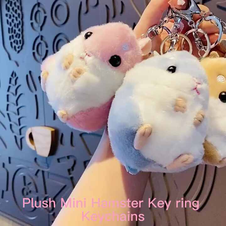 UTENEW Paquete de 2 llaveros de hámster de felpa con colgante de animal de peluche, bolso de mano, mochila, Marrón, Gris