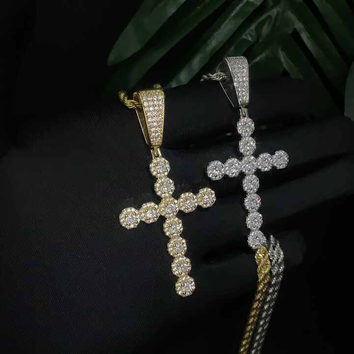 Rapper Cross Necklace Iced Out Bling CZ Gold Plated