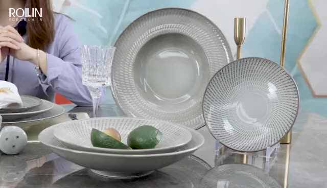 Kiln Gray Color Porcelain Plates Sets for Hotel and Restaurant - Main Image