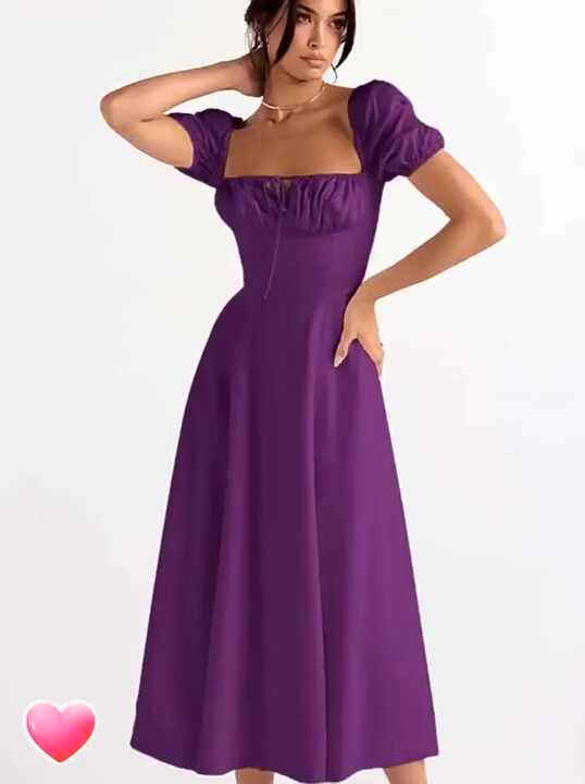 Wholesale Eco-Friendly Lace Sequined Plain Purple Natural Neck Short Sleeve  Women Casual Elegant Maxi Dresses