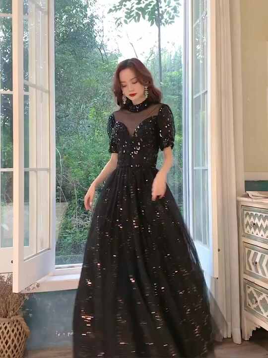 fairy dresses for prom Fairy Prom Dress 2023 Starry A-line Sweetheart Neck Puffy Sleeves Tulle with Pleats Slit 12 / Red