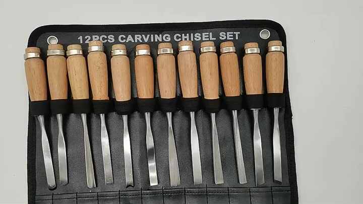 Kit De 12 Outils De Sculpture Sur Bois - Ciseaux à Bois, Gouges, Manches En Bois - Pour Artisans & Débutants
