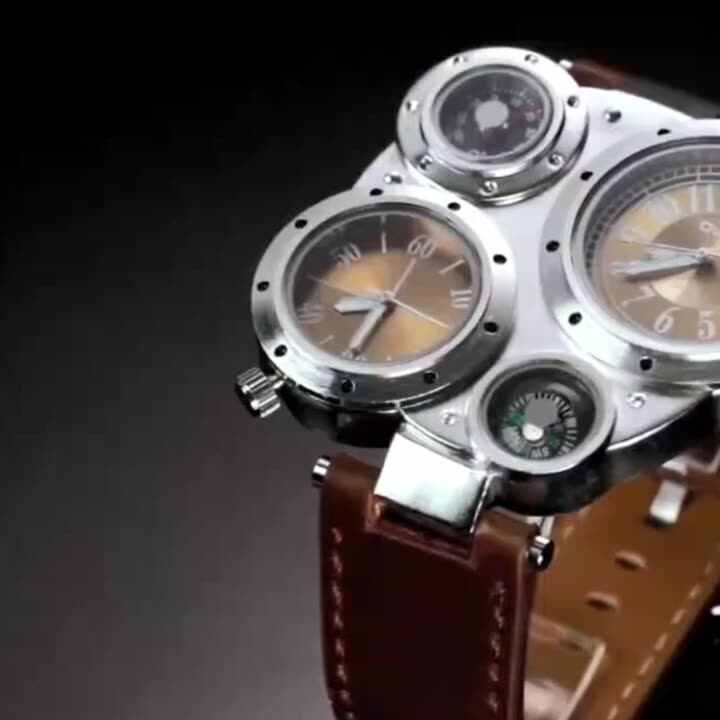 Oulm 9415 doppio fuso orario uomo orologio da cintura grande