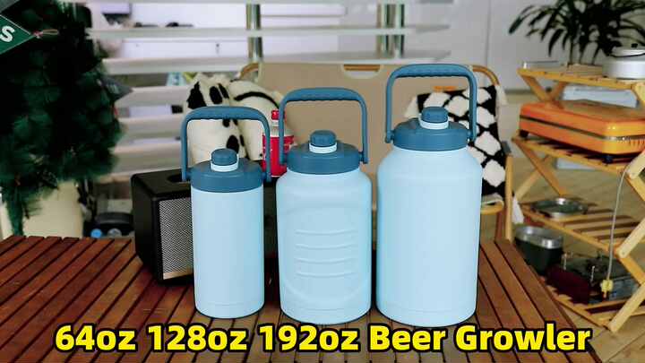 Big 128 192 oz One Gallon Insulated Stainless Steel Water Bottle Water Jugs  Beer Growler with Grip Handle Straw Lid