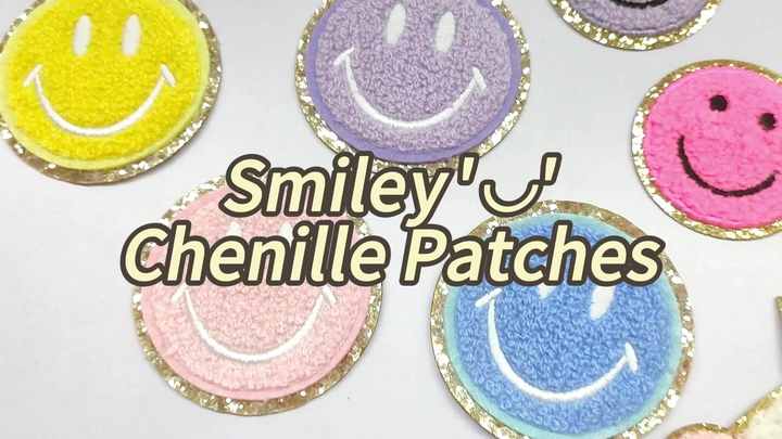 Wholesale Chenille Glitter Face Iron Patch Chenille Embroidery Patches 1-3  Day Sample Time for Embroidered Jackets