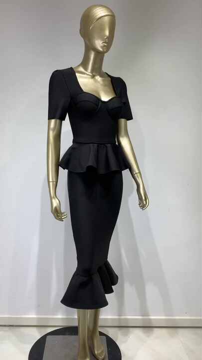 knee length dresses for ladies Round Neck Mermaid Open Back Lace Black Short Prom Dresses Homecoming –  Shiny Party main image 0