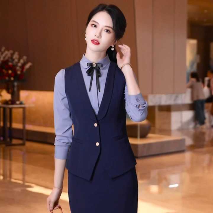 New Design Ladies Office Bank Office Uniform Suit Pant Skirt Girls Women's  Vests Waistcoats