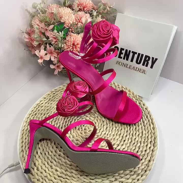Elegant White Satin Flower Wrap around Shoes by Fonleader