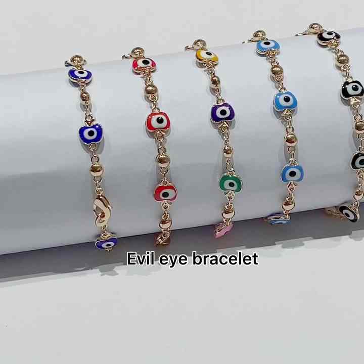 Turco Color Multi-Enamel Evil Eye Bracelets 14K Gold Plated