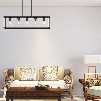 Home Decoration Industrial 5 lights Black Iron Rectangle Lighting For Kitchen Island
