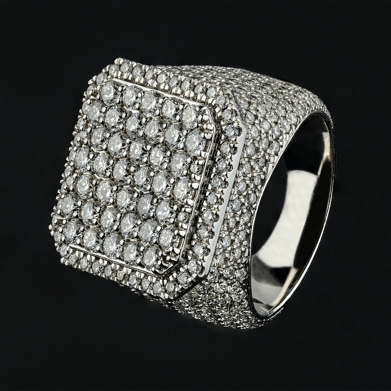 Hip Hop Iced Out Men Real 10k Solid Gold Square VVS White Moissanite Diamond Championship Ring