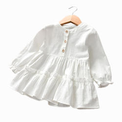 Primavera Crianças Meninas vestidos de Manga Comprida Branca vestido de desgaste do bebê de algodão macio