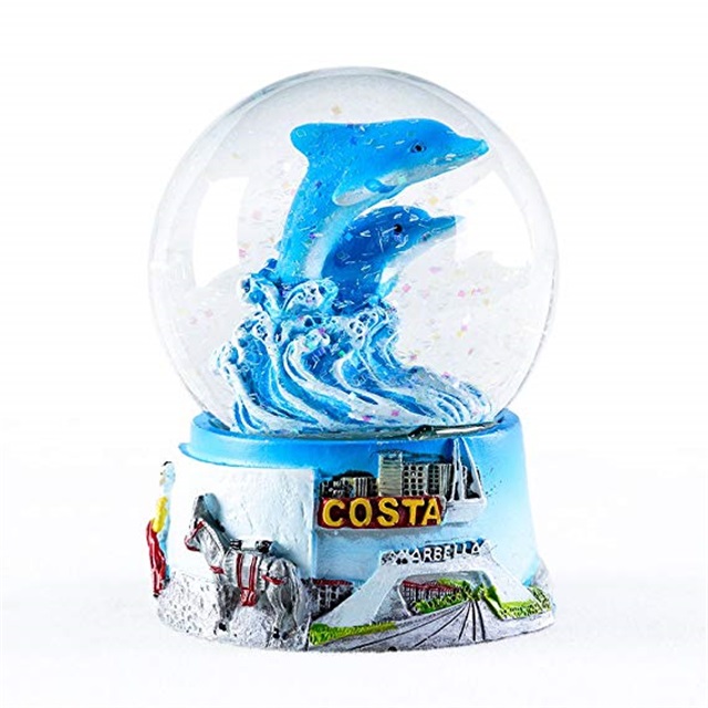 Дельфин, Снежный шар, помпа для снега, хрустальный шар, мультяшный водяной шар, Лидер продаж, 80/100 мм, синий сувенир из смолы, животное, Рождественский морской T/t