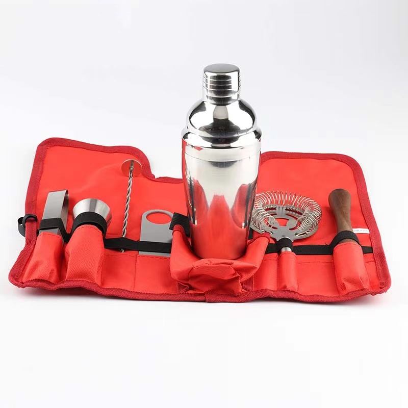 Набор бармена из матовой нержавеющей стали со всеми аксессуарами для бара, набор высококачественных коктейльных шейкеров для бара, дорожная сумка для бармена