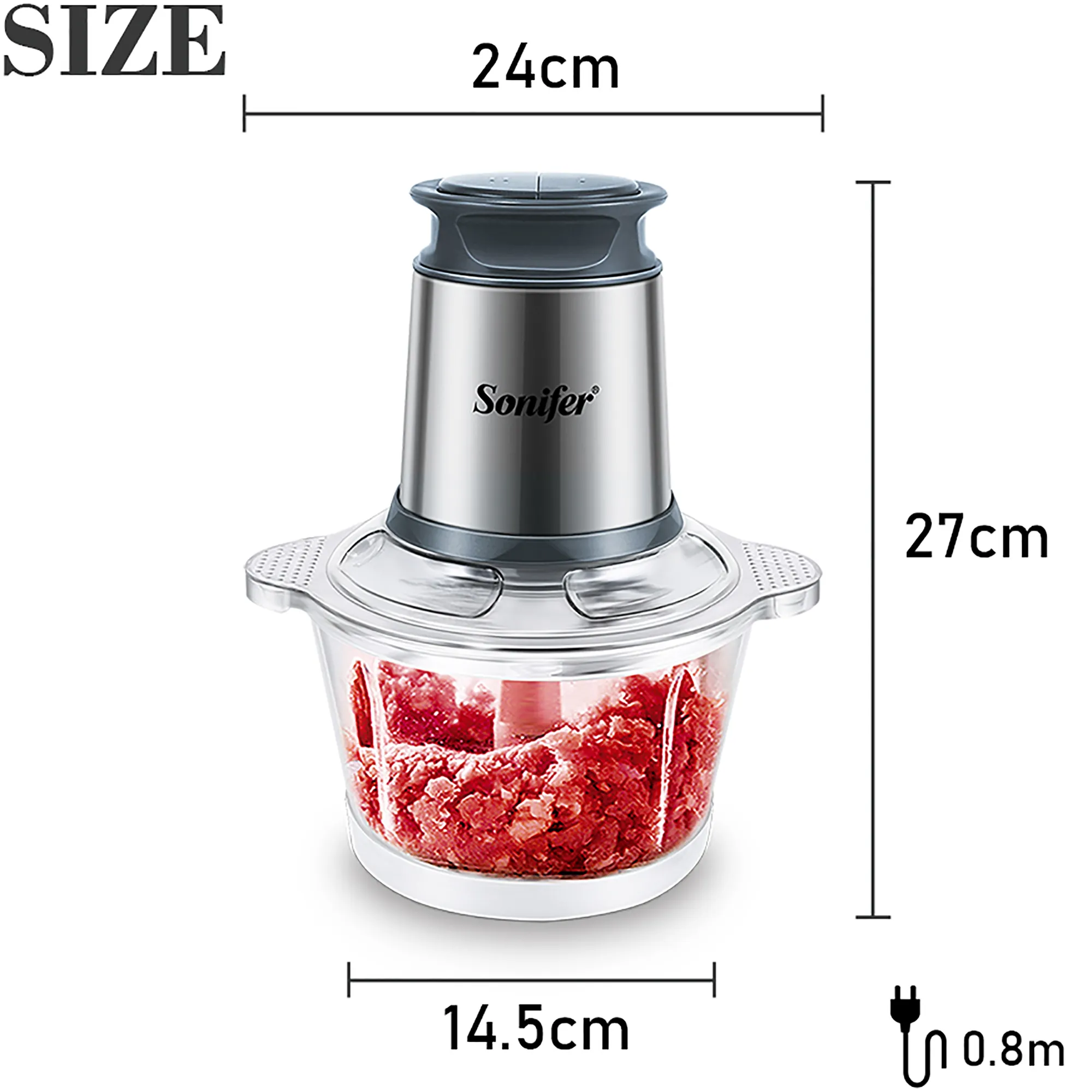 Sonifer Meat Mincer Machine 300W Stainless Steel Home Electric Food Chopper SF-8057