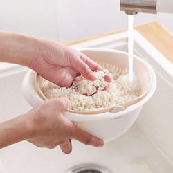 Hot Selling Plastic PP Double Layer Rotatable Draining Bowl Fruit White Round Rotating Drain Basket