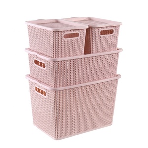 Household Stackable Weaving Hollow Clothing Organizer PP Plastic Durable Storage Box With Lid