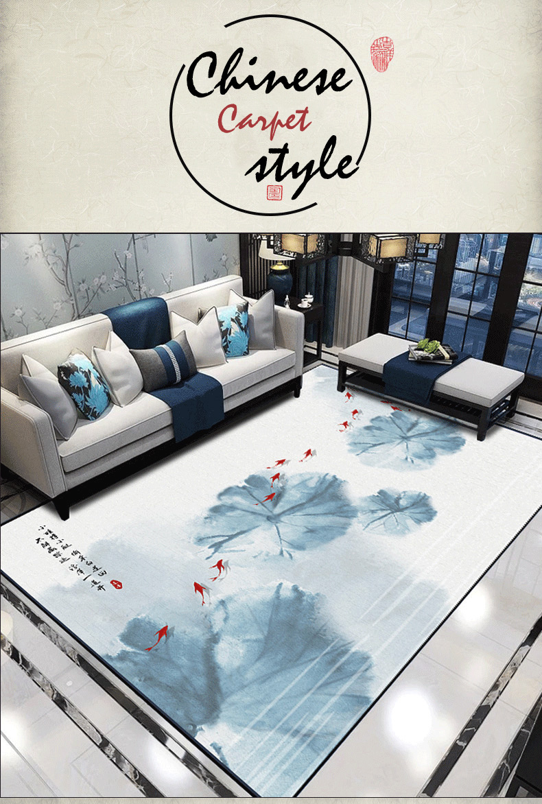 Chinese style restaurant household home center printed luxury landscape bedroom carpet big living room floor rug