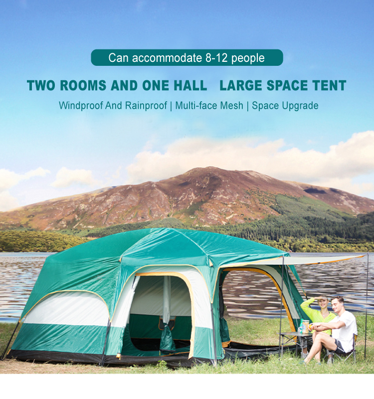 2021 Customized Wholesale, Luxury Wind Resistant Outdoor Large 8 10 12 Persons Hiking Glamping Family Camping Tents For Sale/