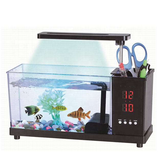 Настольный аквариум с USB, мини-аквариум со светодиодным будильником и цветной светодиодной лампой