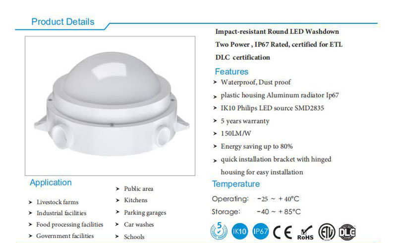 ETL DCL  IP67 water proof LED canopy light high brightness 150lm per watt led Low bay light 5 years warranty gas station light