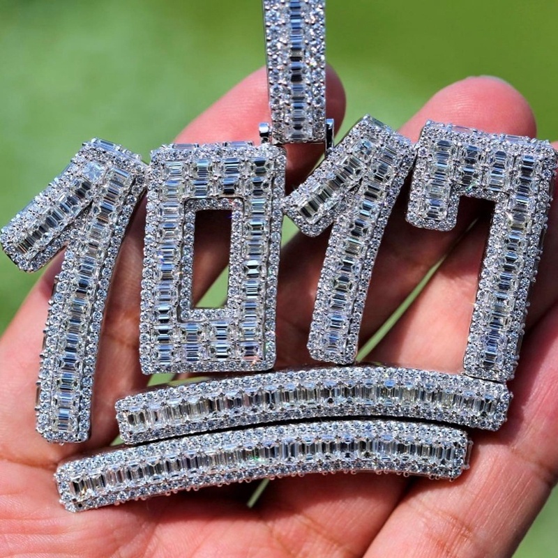Trendy 925 Sterling Silver Gold Plated Iced Out Jewelry VVS Moissanite Diamond Baguatte Custom Hip Hop Pendants