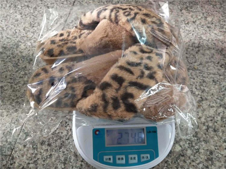 Womens Winter Cross Plush Home Slippers Fuzzy Warm Flat Leopard Shoes Open Toe Sandal