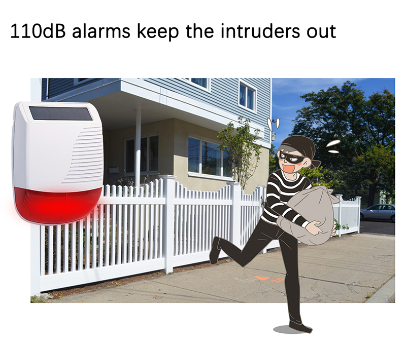 Outdoor security alarm system Solar Panel Alarm Siren 110DB Remote control wireless siren