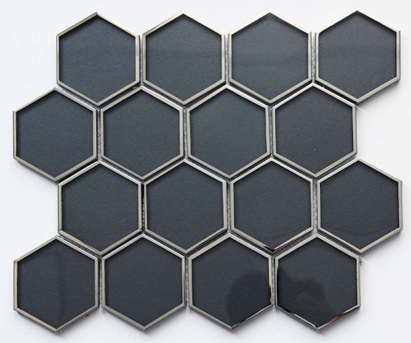Latest Design Galvanized Hexagonal Glass Mosaic 3D Decorative Tiles Zinc Coated Wall Mosaic