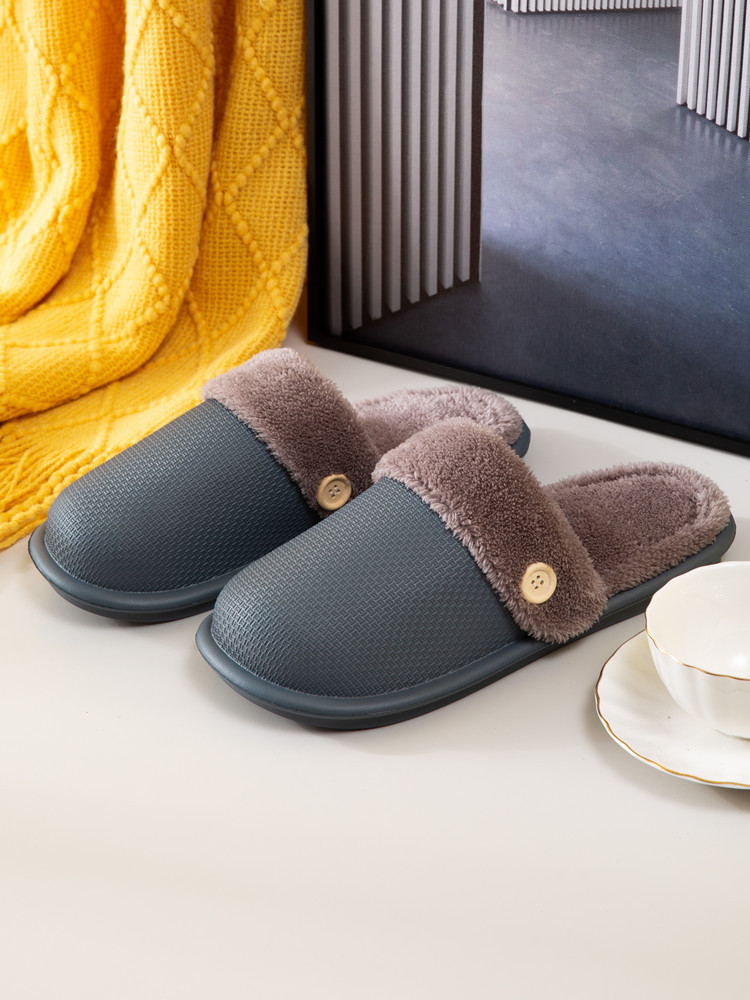 Women Plush Slippers Slip On Platform Waterproof Pvc Men Slipper Casual Footwear