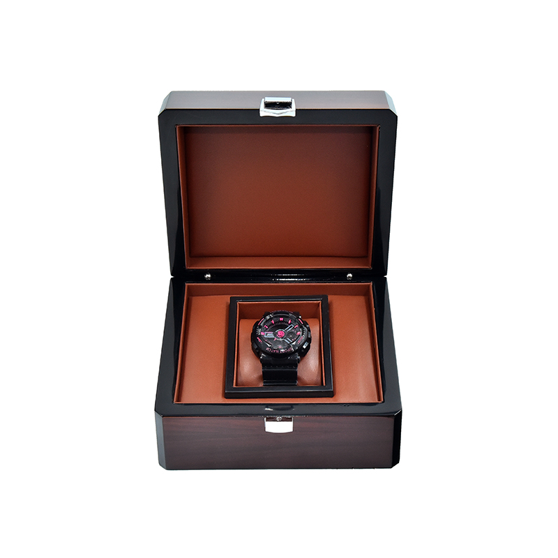 Deluxe Brown Glossy MDF Glossy Wooden Watch Box With Pu Leather Pillow