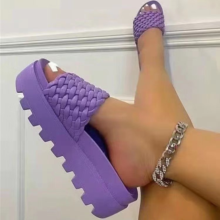 Женские босоножки, тапочки, Новинка лета 2021, стильные модные плоские тканые однотонные домашние тапочки на толстой подошве