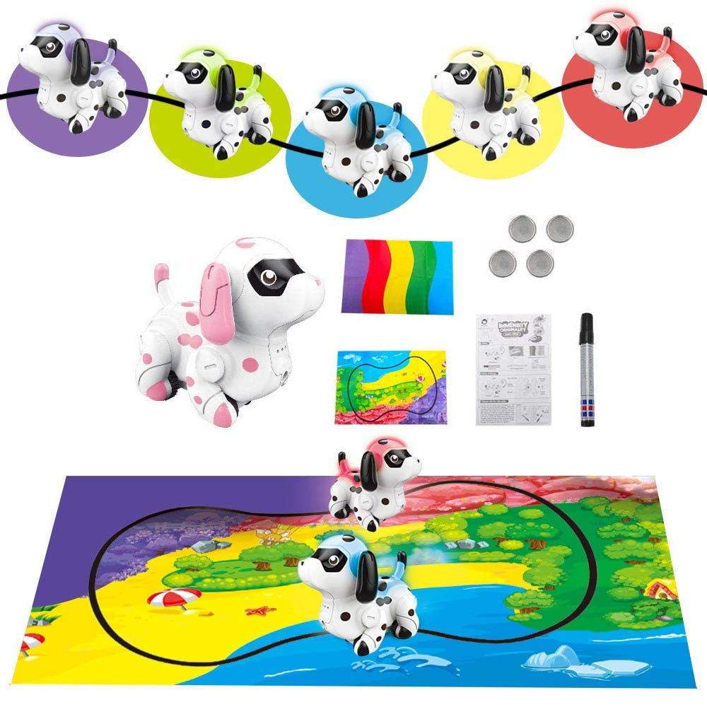 Stem magic inductive robot toy following drawn black line creative changing color dog LED light educational toys for kids