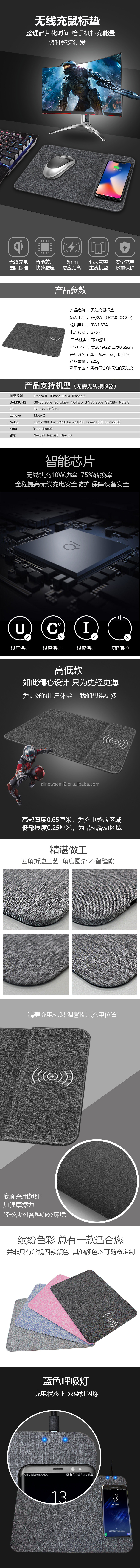 custom mobile phone wireless charger desktop office mouse pad QI standard 10W fast charging
