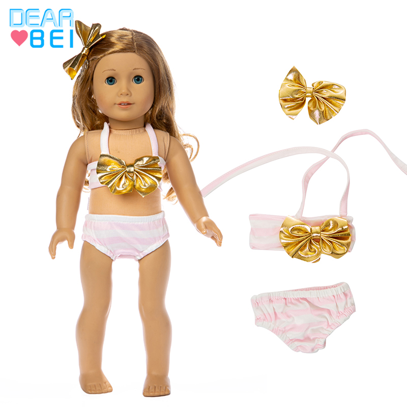 Летний набор для 18 "Девочка Кукла бикини + заколка для волос, летний купальный костюм со шпилькой, а также подходит для 43-45 см Детские куклы одежда