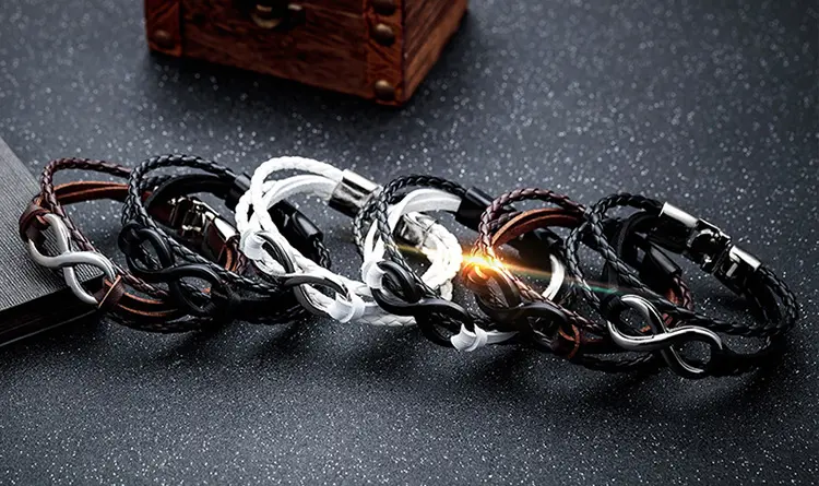 2019 New European And American Jewelry Infinity 8 Leather Mens Bracelet