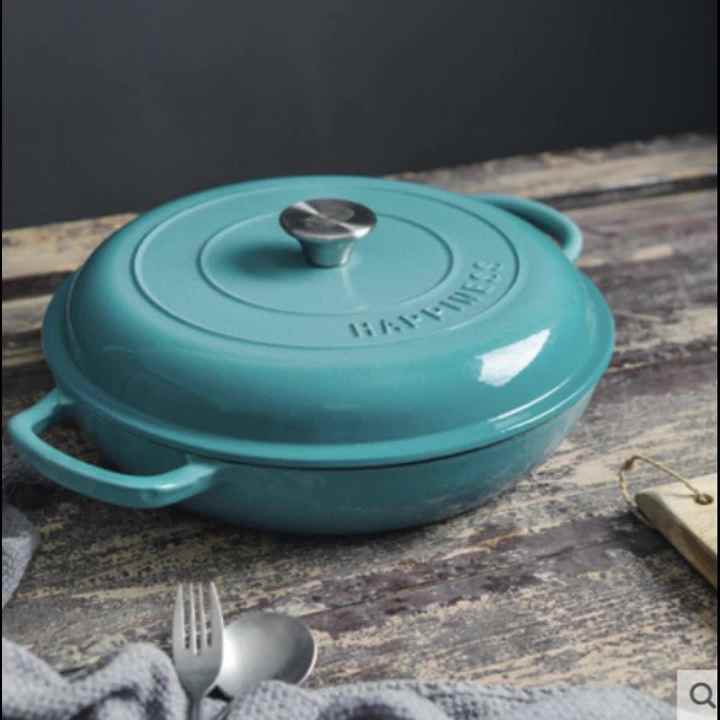 Durable Enameled Shallow Dutch Oven Cast Iron Casserole Crock Pot