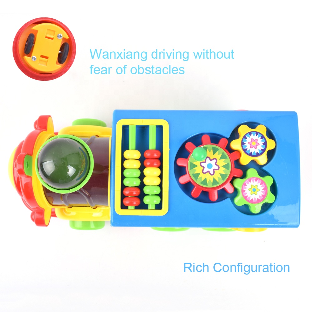 Electric Educational 360 Degree Rotation Cartoon Building Block Trains Toy With Light Music