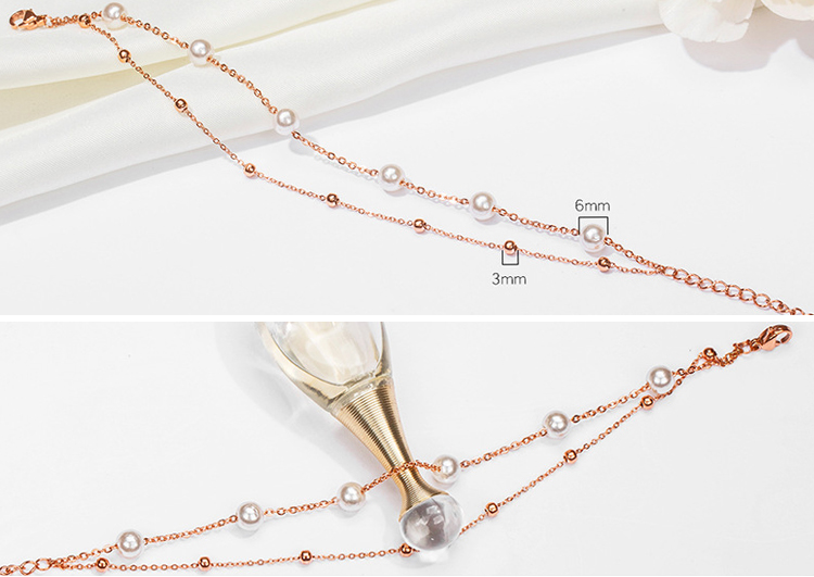 wholesale jewelry gift double layered silver rose gold stainless steel pearl chain bracelet for girl