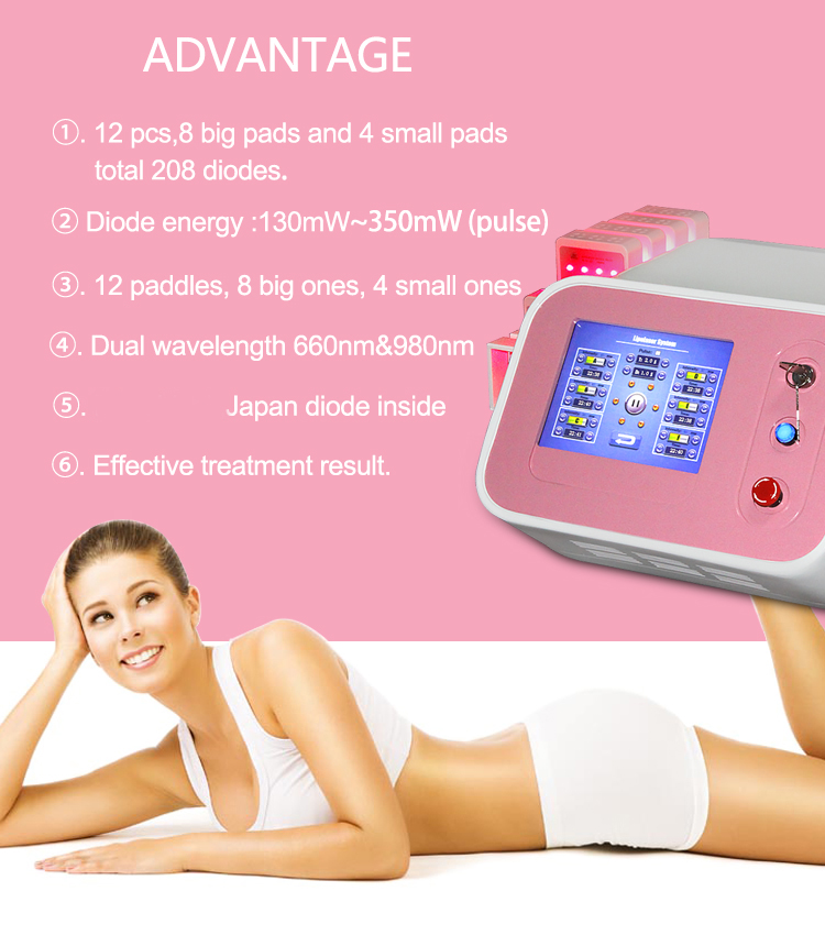 LF-318B portable 650nm & 980nm lipo laser slimming machine with 12pads
