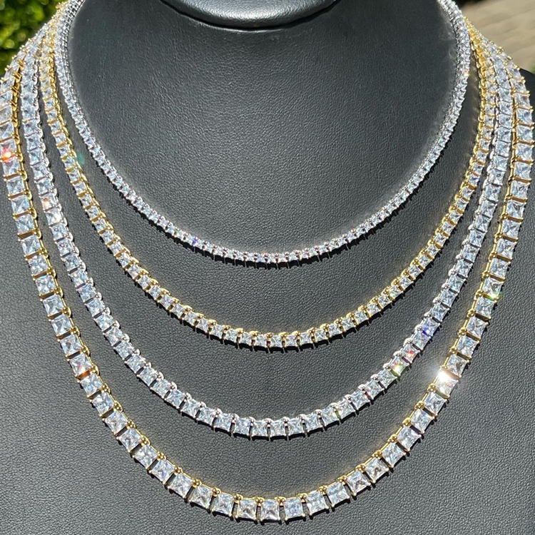 Hip Hop Mens  Iced Out D Color White VVS 925 Sterling Silver 3MM 4MM Moissanite Diamond Tennis Chain Necklace