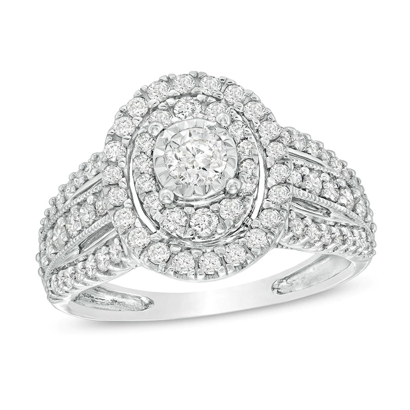 Vintage-Style Moissanite Wedding Band Diamond Double Oval Frame Engagement Ring in 10K White Gold