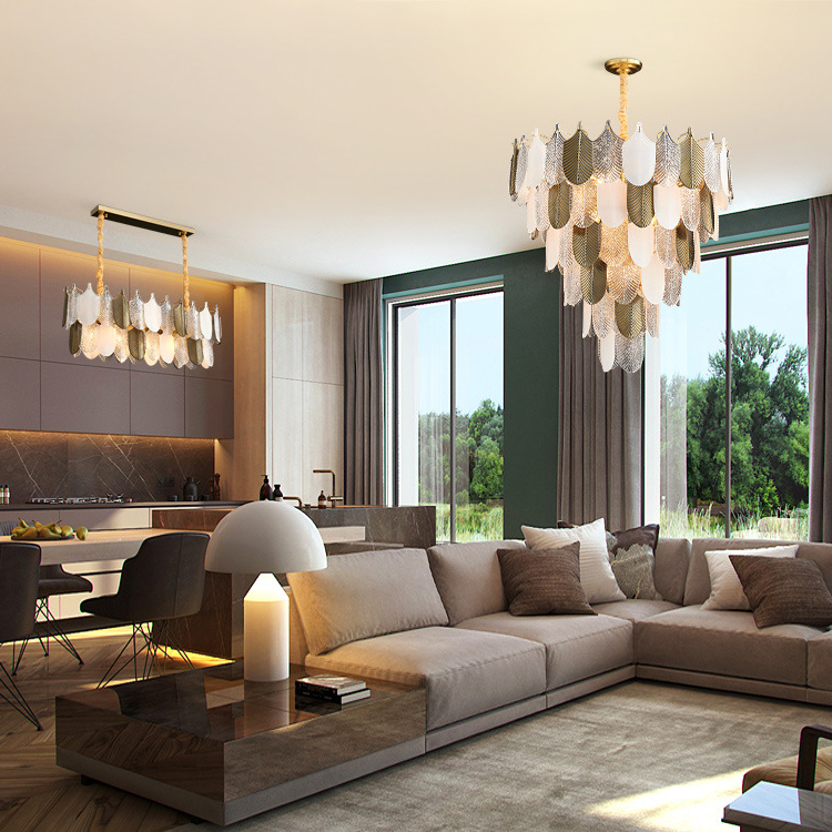 American Retro Luxury Leaf Glass Chandelier Hotel Guest Room Model Lighting Project Retro Luxury Chandelier