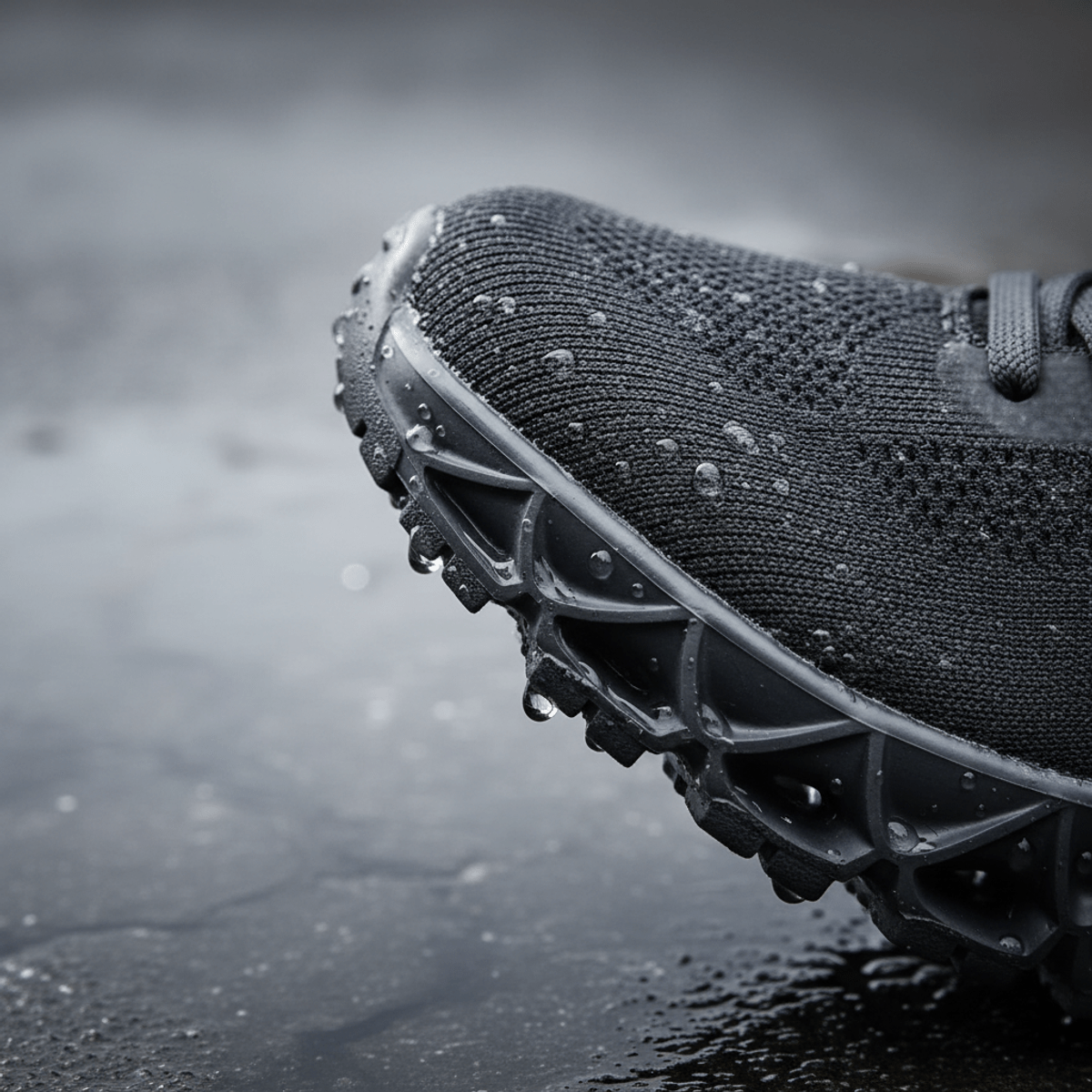 Modern athletic sneaker with waterproof sole reattached using clear flexible adhesive.