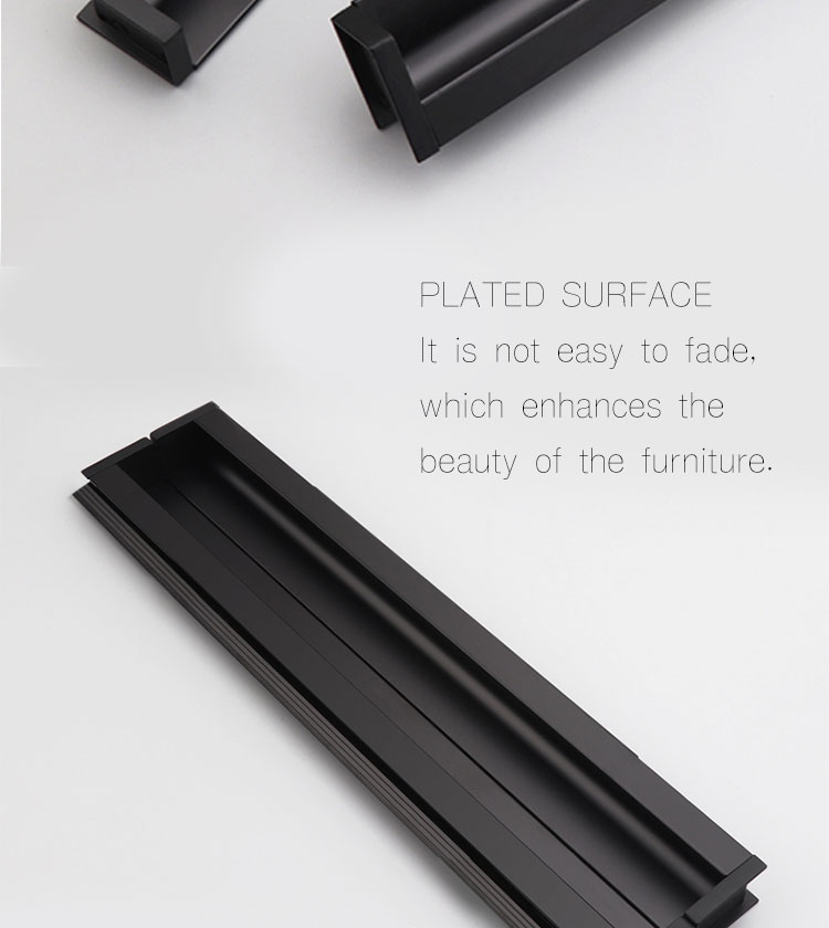 Wholesale Slotted Long Bedroom Cabinet Handle, Flush Furniture Decorative Aluminum alloy Black Handles//